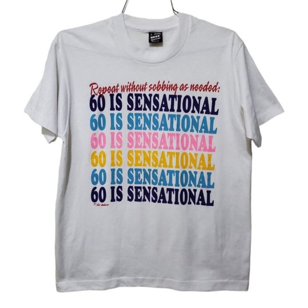 Vtg 60th Birthday T-Shirt "60 Is‎ Sensational" Funny Single Stitch Sz L FOTL